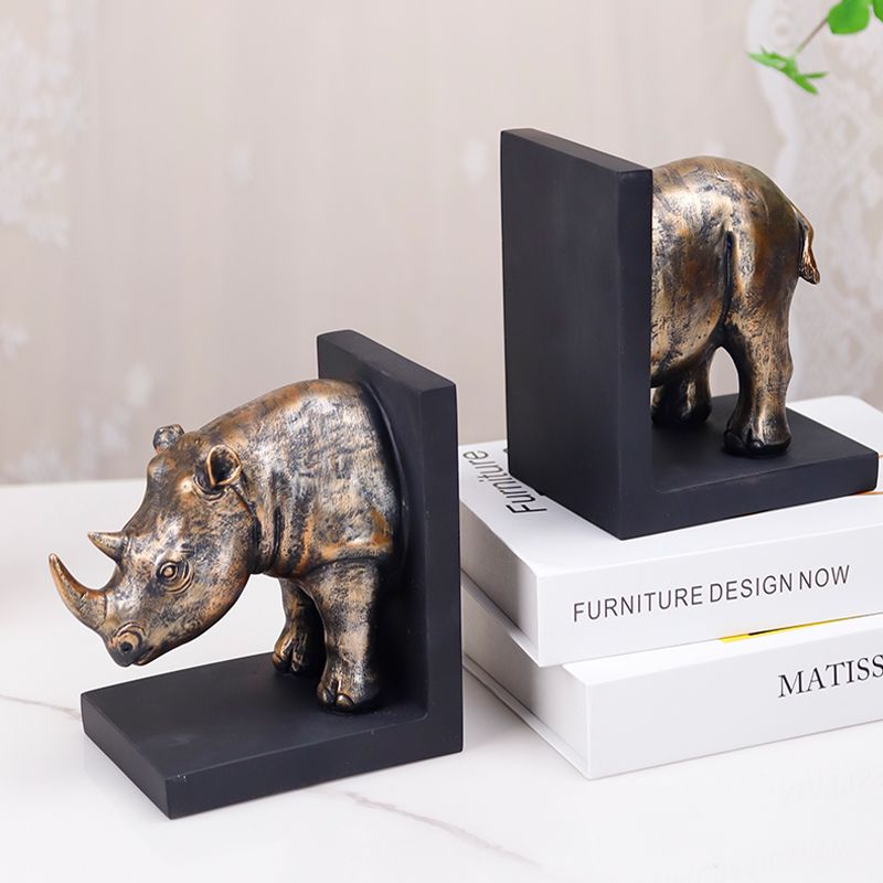 Serre-livres décoratif en buis en forme de rhinocéros